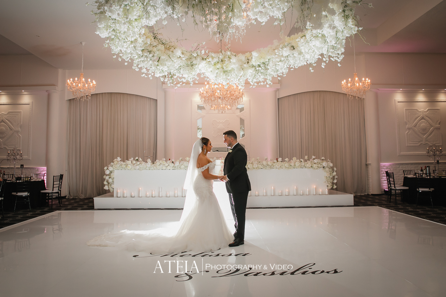 , Melissa and Vasilios&#8217; wedding photography at Vogue Ballroom captured by ATEIA Photography &#038; Video